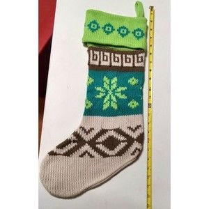 Christmas Stocking Thick Knit 20" Neon Green Fair Isle Snowflake